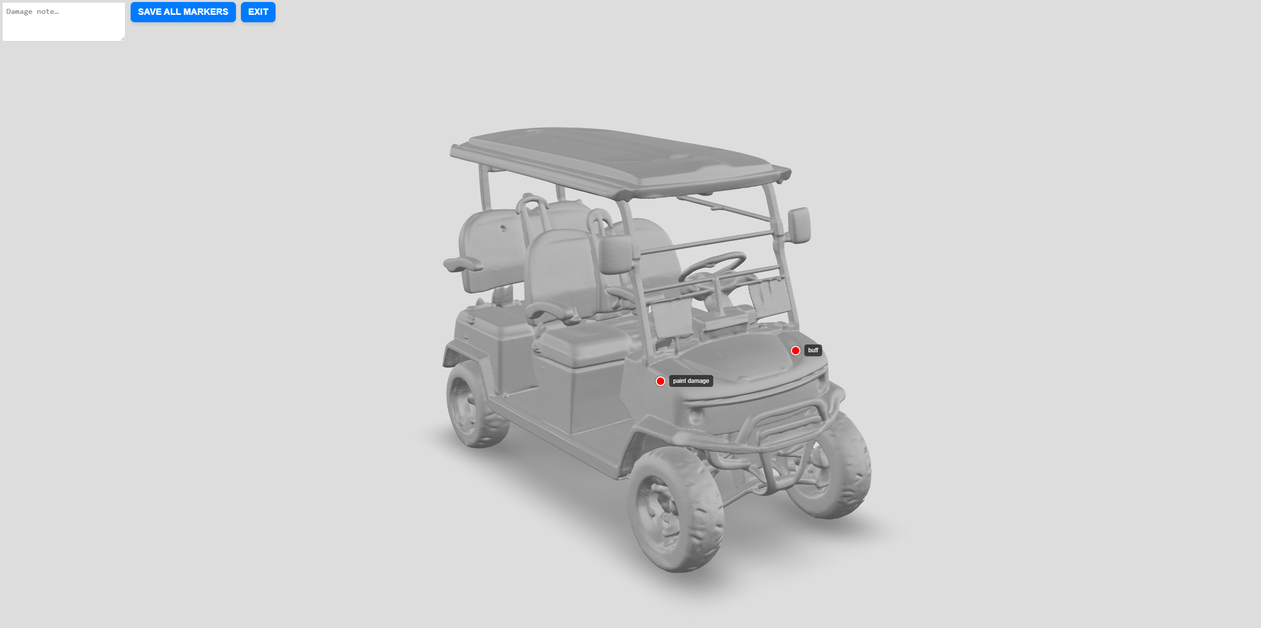 3D model of a vehicle with flagged paint damage