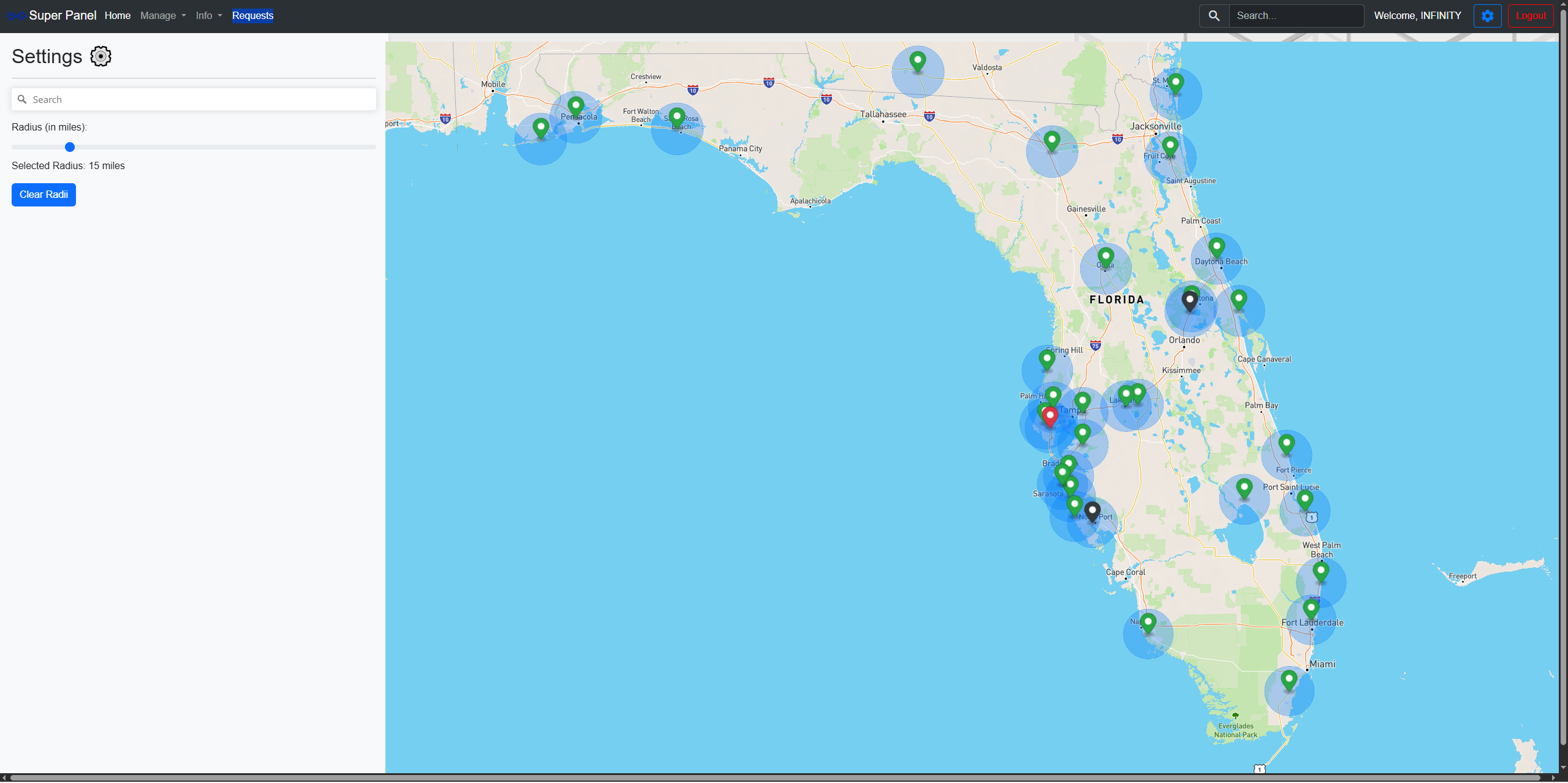 Map showing dealer locations across the United States